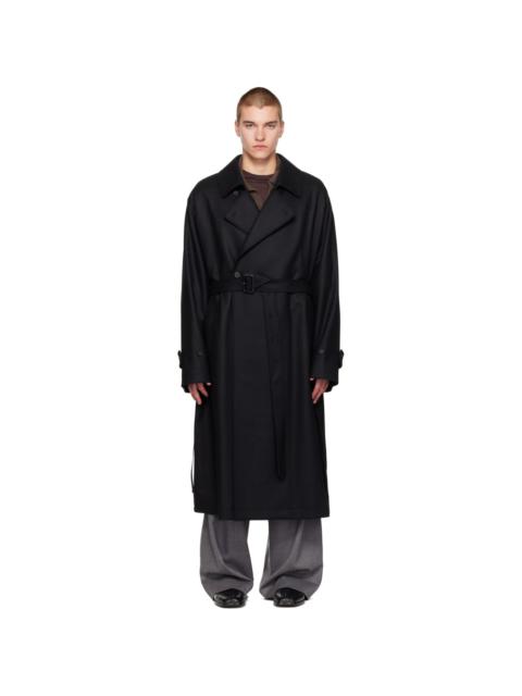 ssstein Black Wool Melton Oversized Double Breasted Coat