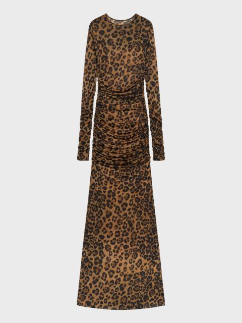 Blumarine LONG SECOND SKIN JERSEY DRESS WITH LEOPARD PRINT