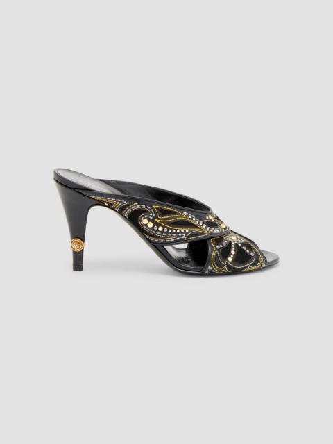 VERSACE Women's 90MM Leather Cone-Heel Mules - Black Gold