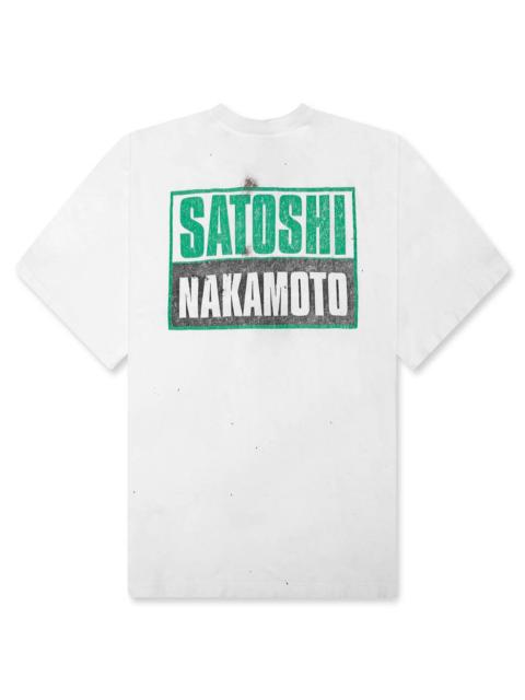 SATOSHI NAKAMOTO MINUTE MAN PRESS TEE - VINTAGE WHITE