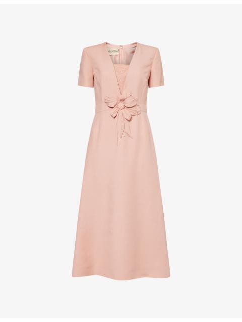 Valentino Embroidered Floral Wool and Silk-Blend Midi Dress
