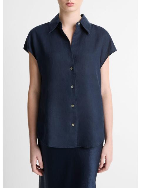 Vince Linen Cap-Sleeve Button-Front Blouse