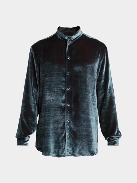 GIORGIO ARMANI Men's Velvet Band Collar Button-Down Shirt