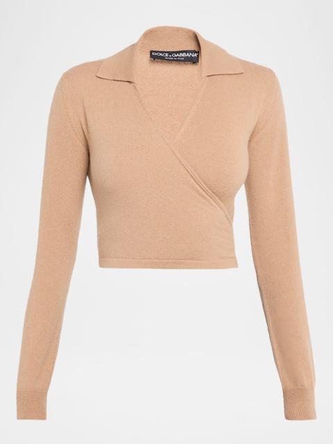 Dolce & Gabbana Long-Sleeve Crop Wrap Polo Sweater