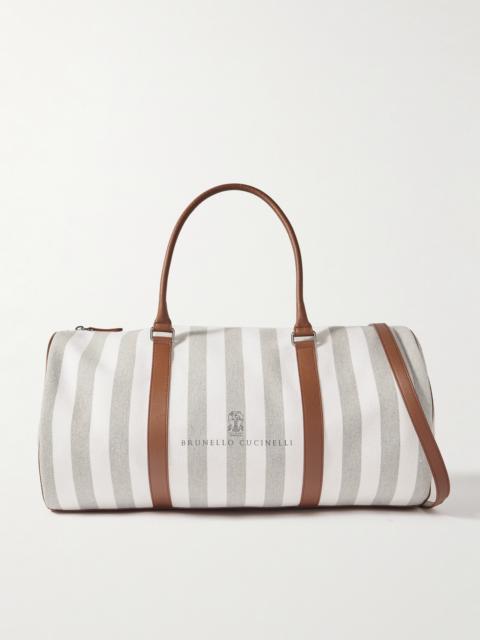 Brunello Cucinelli Leather-trimmed Striped Canvas Duffle Bag