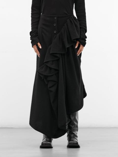 Yohji Yamamoto Black Gathered Flannel Maxi Skirt