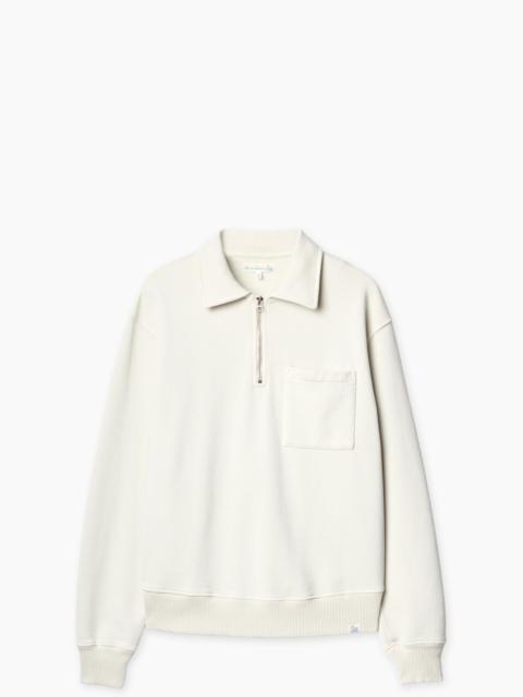 Merz b. Schwanen MERZ B. SCHWANEN ZIP03 AUTHENTIC FLEECE POLO COLLARED HALF-ZIP COTTON SWEATSHIRT NATURE