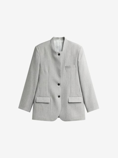 The Frankie Shop Breux Collarless Padded Blazer - Grey Melange