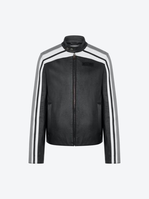 RUBBER LOGO NAPPA LEATHER BIKER JACKET