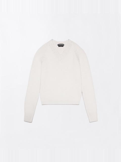TOM FORD VINTAGE WASHED WOOL BLEND SHRUNKEN V-NECK KNIT WITH RAGLAN SLEEVE