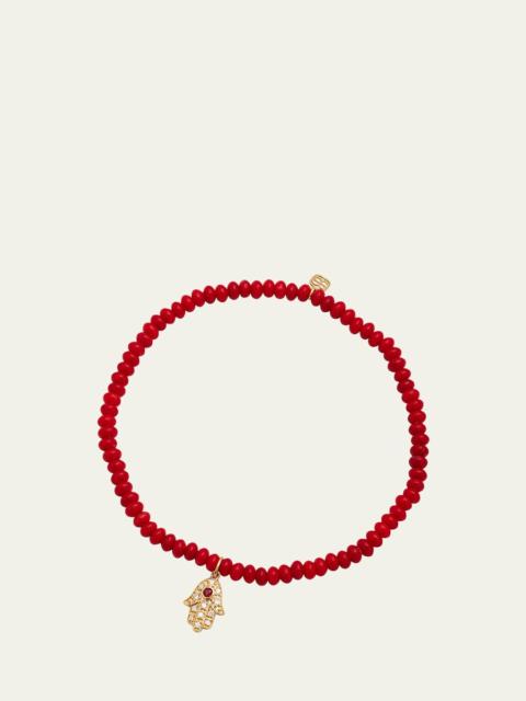 SYDNEY EVAN 3mm Beaded Coral Bracelet with Diamond Hamsa Pendant