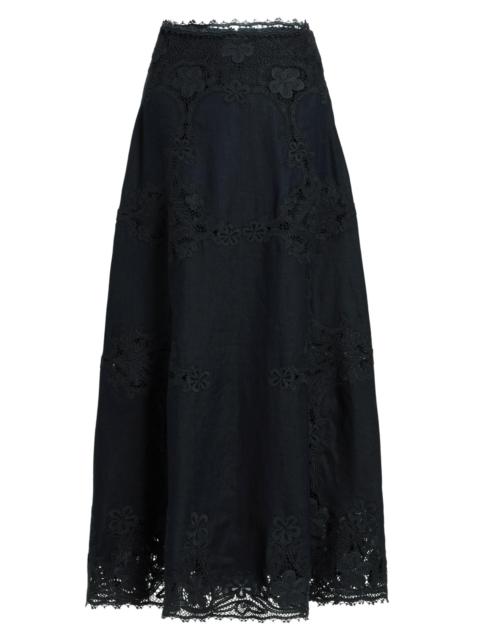 ULLA JOHNSON Women's Fleur Linen Midi Skirt - Noir
