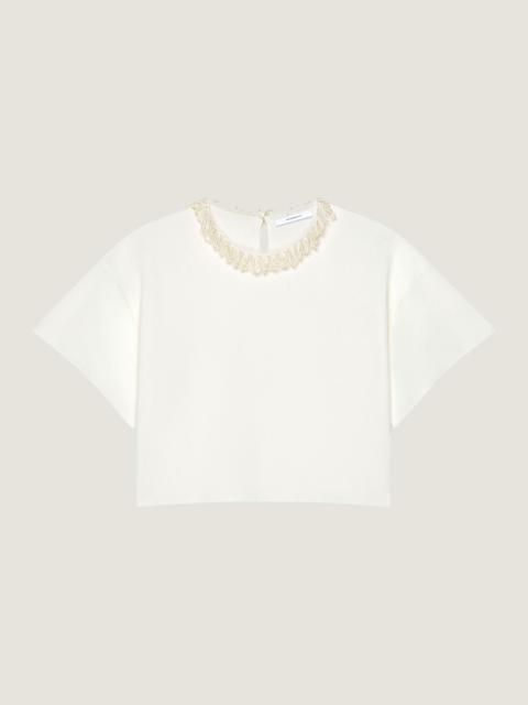 Givenchy CROPPED TOP IN KNIT WITH EMBROIDERED PEARL COLLAR