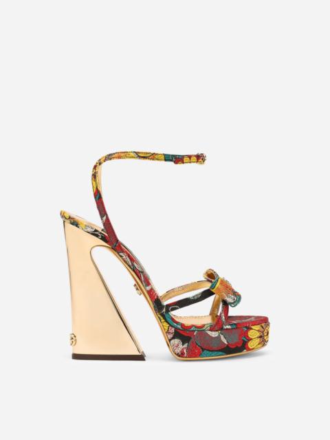 Jacquard fabric sandals with geometric heel