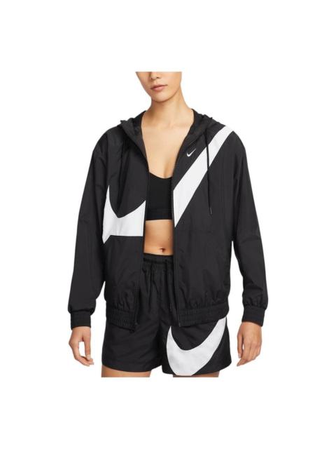 Nike (WMNS) Nike Sportswear Classic Loose UV Protection Full Zip Logo Jacket Asia Sizing 'Black White' HM