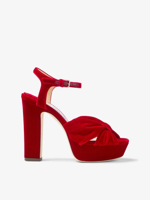JIMMY CHOO Heloise 120 Red Velvet Platform Sandals