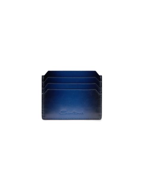 Santoni Blue leather credit card holder