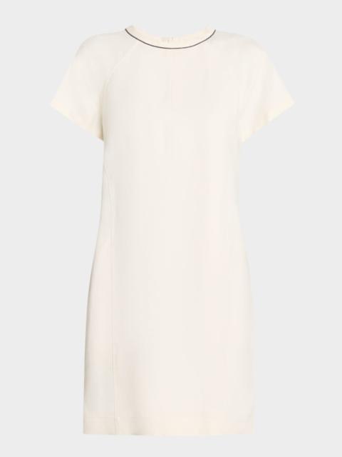 Brunello Cucinelli Fluid Linen Twill Mini Dress With Monili Trim