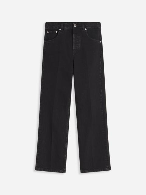 STRAIGHT LEATHER PATCH PANTS IN DENIM