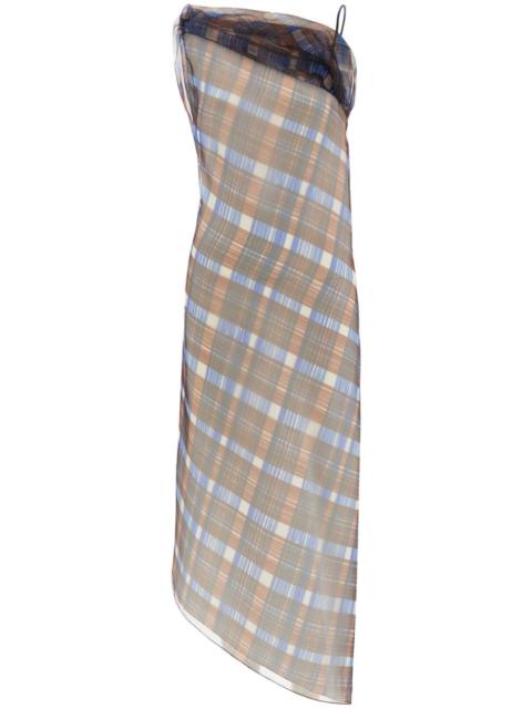 FERRAGAMO organza plaid-check midi dress