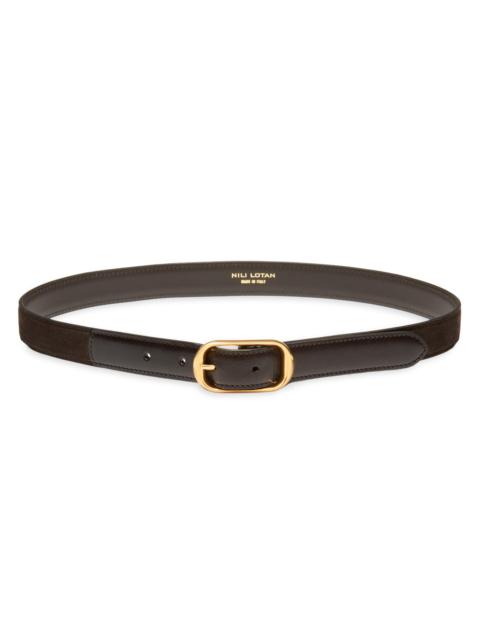 NILI LOTAN Women's Reine Leather & Suede Belt - Espresso Brass