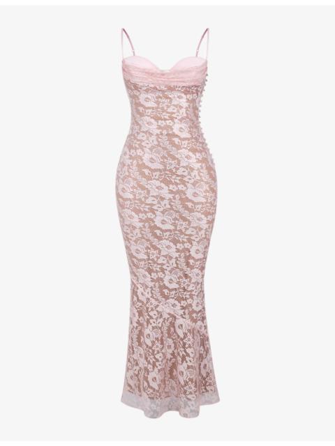 House of CB Azzurra floral-embroidered woven maxi dress