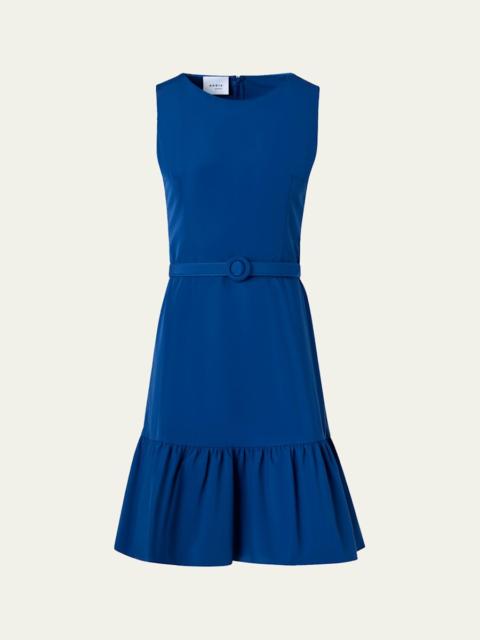 AKRIS Sleeveless Belted Ruffle Knee-Length Dress