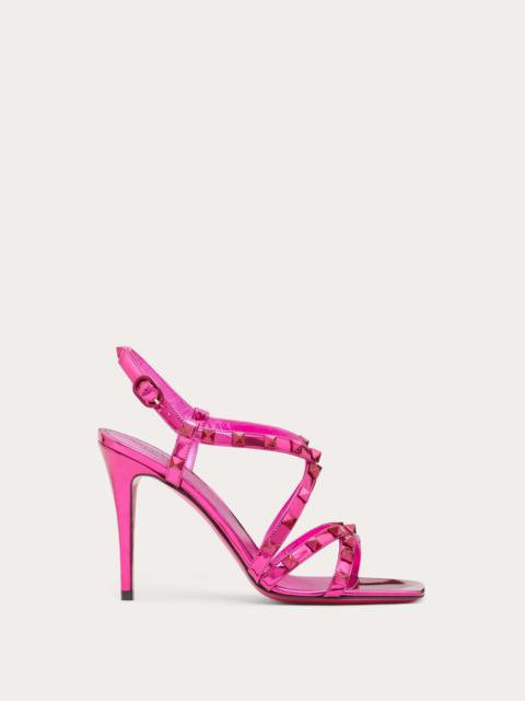 ROCKSTUD MIRROR-EFFECT SANDAL WITH STRAPS AND TONE-ON-TONE STUDS 100MM