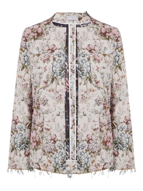 floral-print frayed-edge jacket