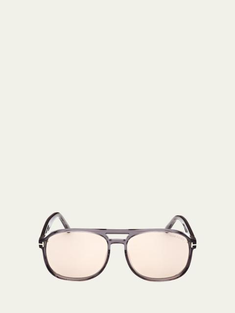 TOM FORD Grey Transparent Acetate Aviator Sunglasses