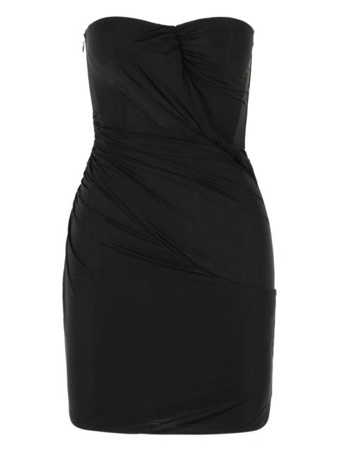 strapless draped mini dress