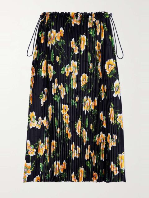 BALENCIAGA Floral-print plissé-satin midi skirt