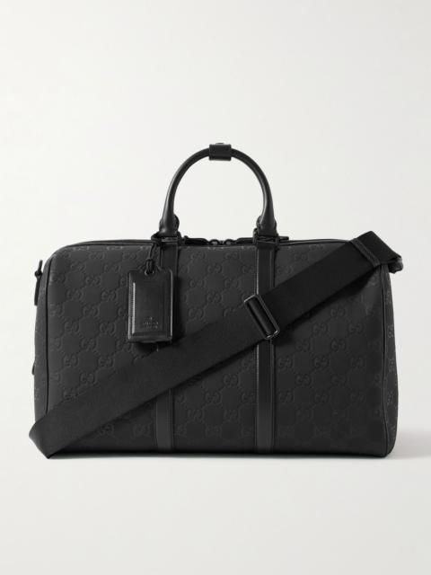 Edge Leather-Trimmed Monogrammed Rubber Duffle Bag Black