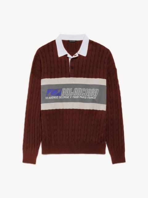 BALENCIAGA Men's Sporty Block Patched Polo in Burgundy/multicolor