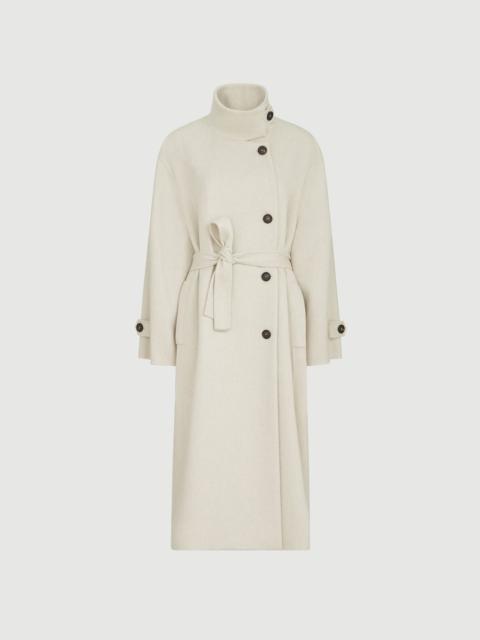Brunello Cucinelli Hand-crafted coat in cashmere beaver double cloth with belt and monili