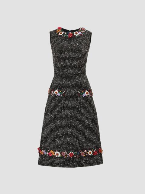 CAROLINA HERRERA Women's Metallic Tweed Floral Embellished-Trim Midi Dress - Black White