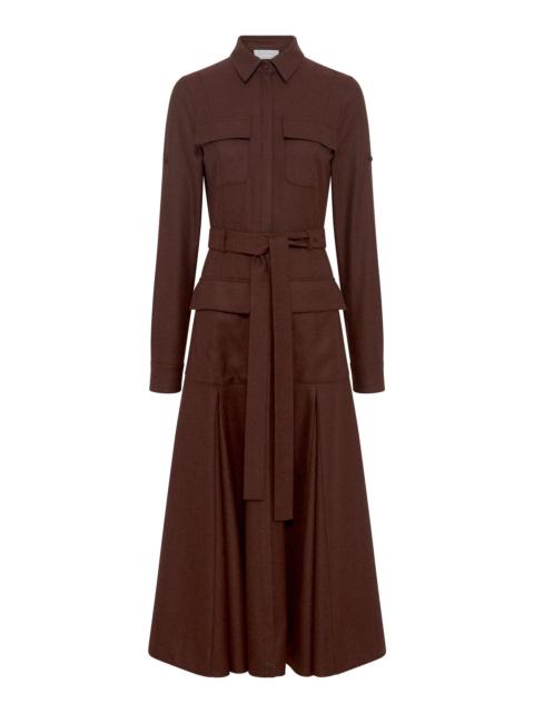 GABRIELA HEARST Meyer Pleated Maxi Shirtdress in Burnt Sienna Wool Cashmere Flannel
