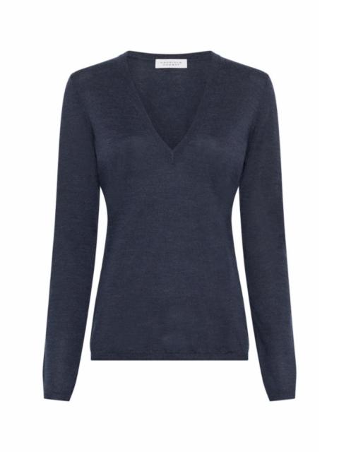 GABRIELA HEARST Clementia Knit V-Neck Sweater in Denim Cashmere Silk