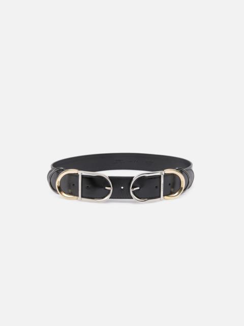 PINKO 4 CM LEATHER BELT WITH MULTIPLE METAL LOOPS