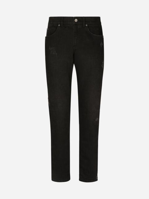 Dolce & Gabbana Black wash regular-fit jeans with abrasions