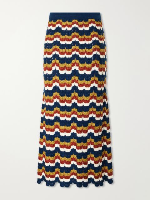 ESCVDO Lucero Striped Crocheted Cotton Midi Skirt