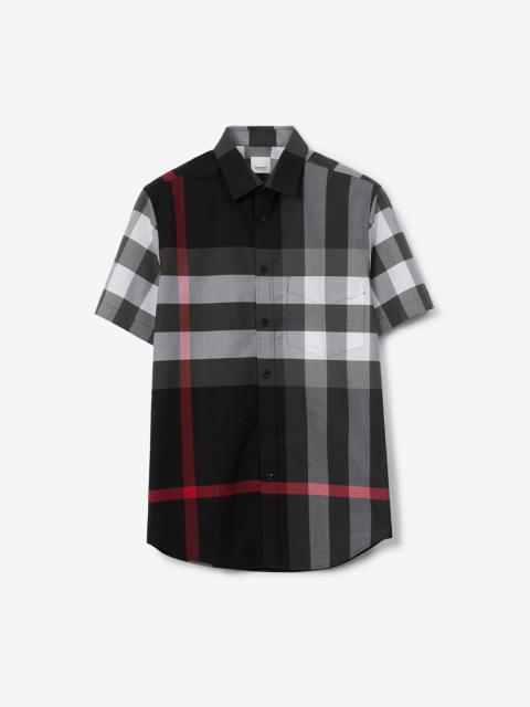 Burberry Short-sleeve Check Stretch Cotton Poplin Shirt