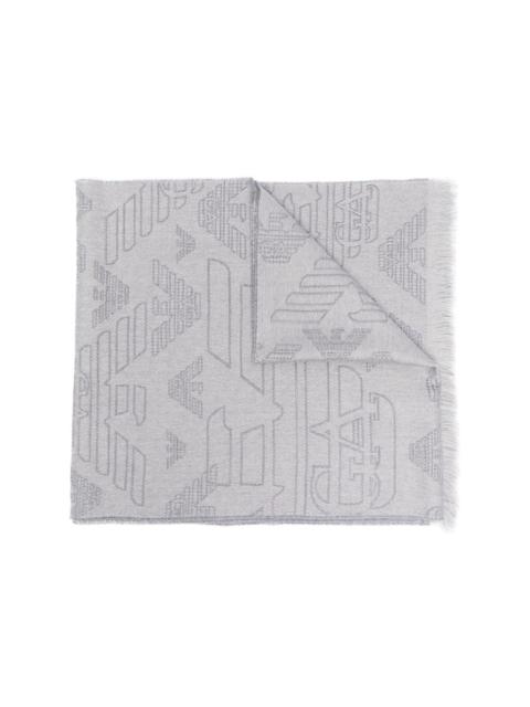 EMPORIO ARMANI embroidered frayed-edge wool scarf