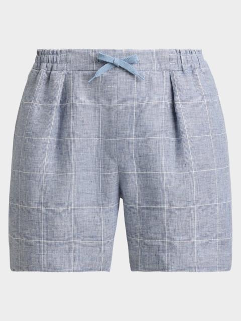 Polo Ralph Lauren Men's Hand-Tailored Windowpane Plaid Linen Drawstring Shorts