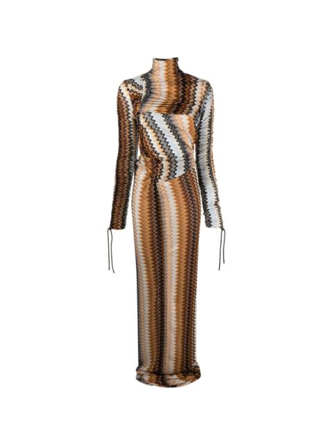 asymmetric zigzag-woven gown