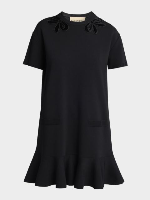Valentino Velvet Bow Short-Sleeve Knit Mini Dress