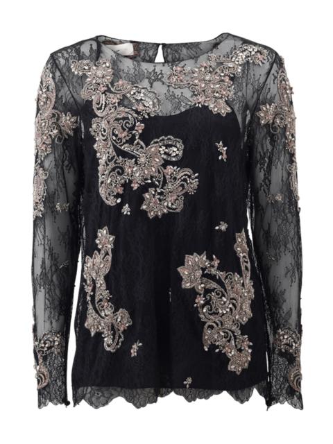 Marchesa Chantilly Lace Top With Beading