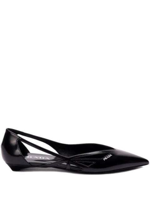 Prada Brushed Leather Cut-Out Ballerinas Shoes