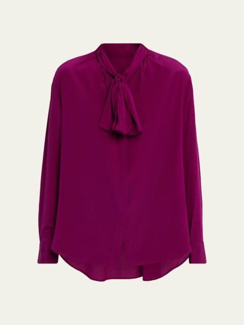 A.L.C. Vivi Long-Sleeve Silk Tie-Neck Top