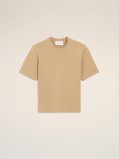 AMI Paris BEIGE COTTON T-SHIRT WITH EMBOSSED AMI DE COEUR